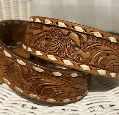 Vintage Tony Lama Floral Belt Cowboy Western Tooled USA Made Size 28 No Buckle • $22.99