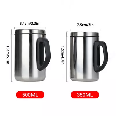 Insulated Thermal Mug Coffee Tea Stainless Steel Water Drinking Cup W/ Handle • £7.49