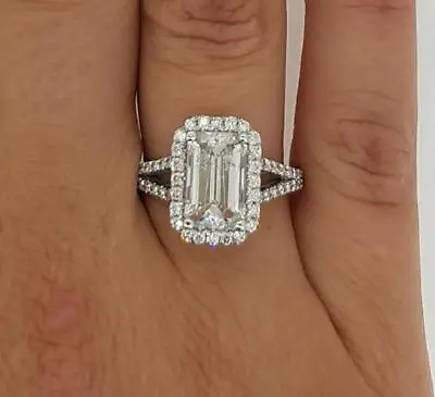 4 Ct Halo Split Shank Emerald Cut Diamond Engagement Ring VS2 G White Gold 14k • $8096