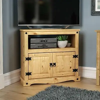 Corona Corner TV Unit Cabinet Mexican Solid Pine Wood Waxed Rustic Finish • £69.99