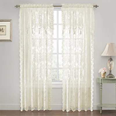 $22.99 • Buy Shabby Chic Lace Curtain Panels With Attached Valance - Assorted Colors & Sizes