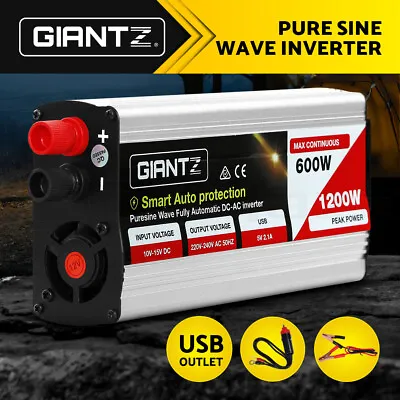 Giantz Power Inverter 12V To 240V 600W/1200W Pure Sine Wave Camping Caravan Boat • $79.95