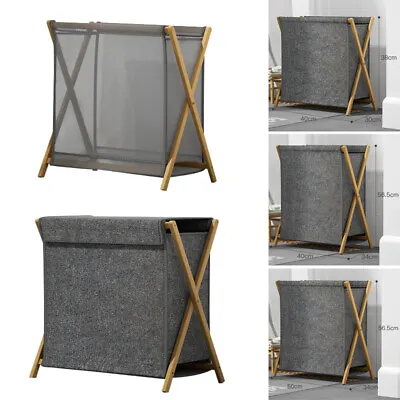 Linen/Mesh Laundry Basket Washing Dirty Clothes Folding Hamper Bag Storage Bin • £8.95