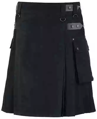 Men's Black Cotton Utility Handmade Tactical Cargo Pockets Kilt • $90