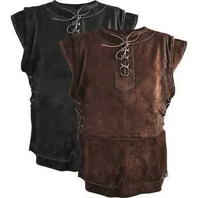 Medieval Vest Vikings Archer Costume AdultChest Body Armor Suede Larp JerkinCoat • $33.84