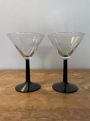 Vintage Martini Cocktail Glasses Black Stemmed Set Of 2 • £20