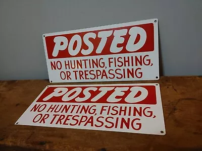 Lot Of 2 Vintage Tin Posted No Hunting Fishing Or Trespassing Signs 13 X6  • $33.99