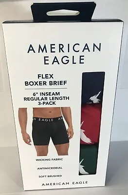 AMERICAN EAGLE  FLEX BOXER BRIEF 3 PACK  EAGLE PRINT 6  LGTH UNDERS  SIZE Medium • $20.87