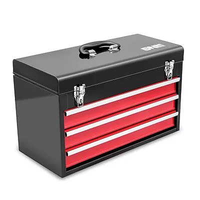 Red 20  3 Drawers Multiple Storage Tool Box Flat Top Steel Portable Hand Carry • $59.99