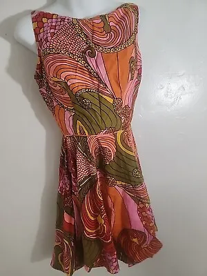 Vintage Psychedelic Dress 60's 70's Flower Power Hippy Small 22  W Great • $39.99