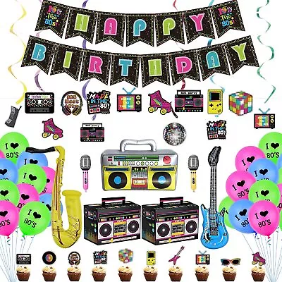 80s Party Decorations - Including Happy Birthday Banner Inflatable Boom Box G • $22.27