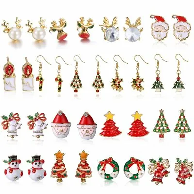 $1.97 • Buy Christmas Tree Snowman Deer Bell Ear Stud Hook Earrings Xmas Party Jewelry Gift