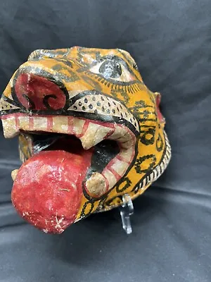 Vintage Anthropomorphic Handmade Paper Mache Indian Leopard Head Wall Decor • $125