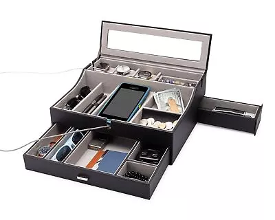 Mens Valet Box Organizer Large Leather Valet Tray For Men Mens Valet Tray O... • $137.71