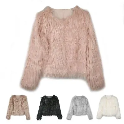 £14.99 • Buy Women Ladies Winter Fluffy Shaggy Fleece Fur Jacket Warm Overcoat Outerwear Coat