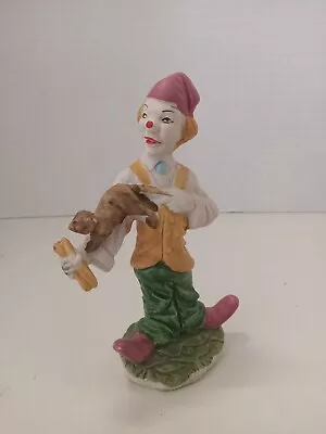 Vintage Creepy Clown Figurine With Cat & Holding A Scroll Great Condition 6  • $9.99