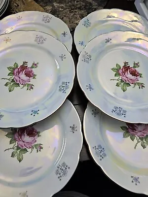 Kahla Scalloped Rose Floral Iridescent Luncheon Plates Set Of 6 Vintage 9.5  • $53.99