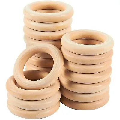 20 Pack Unfinished Natural Wooden Rings For Macrame DIY Crafts 2.1 In • $9.49