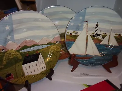 America The Beautiful Plates Warren Kimble 1999 Set 3 Barn House And Boat • $16.99