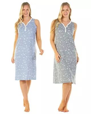 La Marquise Cotton Nightie Ladies Heather Stars Sleeveless Jersey Nightdress • £14.99