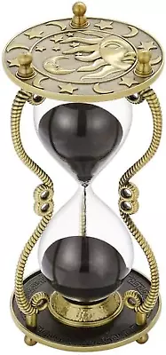 60 Minute Hourglass Sand Timer:Sun & Moon Engraving Metal Sand Clock Brass Blac • $68.92