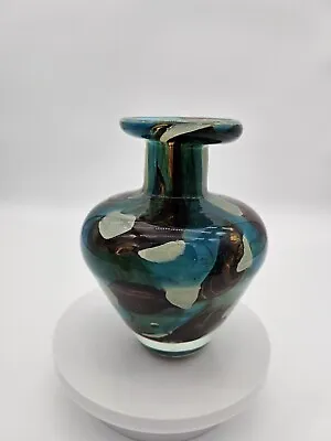 Vintage Mdina Signed Art Glass Vase Blues Browns Greens • $67