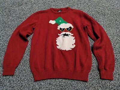 VOLCOM Boys Medium 10Y SWEATER Cool Santa Shades Holiday Crew Neck Red Christmas • $11.98