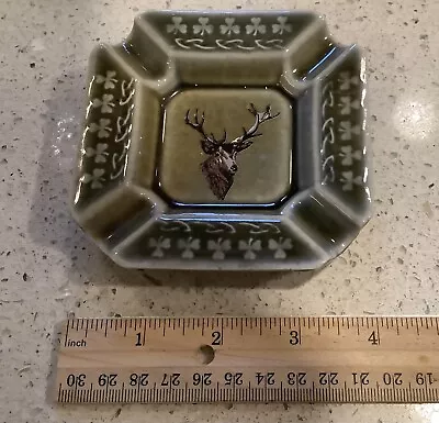 Vintage WADE Irish Porcelain Ash Tray W/ Deer Head & Clover Green • $12