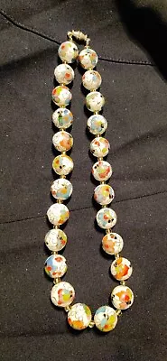 Vintage Murano Glass Necklace Avventurina Gold Flecks White Color Beads • $20