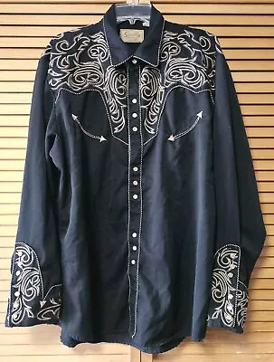 Vtg Scully Western Pearl Snap Embroidered Cowboy Shirt Blk & Gold P-852  Size XL • $54.95