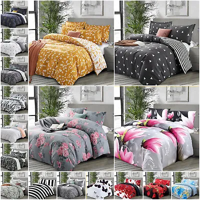 Reversible Duvet Quilt Cover With Pillowcase Printed Bedding Double & King Size • £12.99