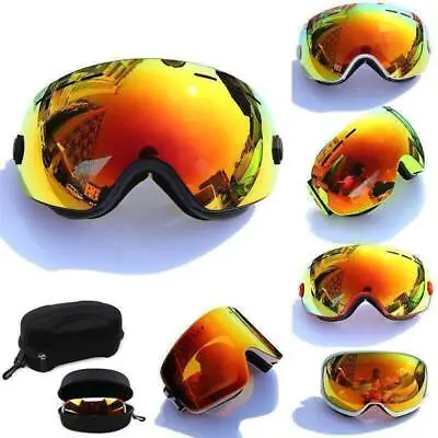 $9.82 • Buy Ski Goggles Snowboard Orange Double Lens Anti-fog Spherical Sport Glasses & Case