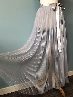 £39.99 • Buy Free People Silver/grey Net Pleated Tutu Ribbon Tie Maxi Skirt Cover Up Size 4 