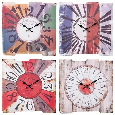 £13.49 • Buy 40cm Square Wooden Stylish Wall Clock Modern World Time Vintage Design Home