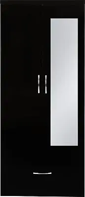 Double 2 Door Wardrobe Mirrored High Gloss Closet Cabinet Storage Nevada Black • £202.99