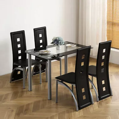 5 Piece Glass Dining Table Set 4 Chairs Kitchen Room Tempered Glass Dining Table • $84.99