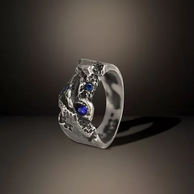 Blue Sapphire Ring 925 Sterling Silver Handmade Men's Ring Gift For Him • $76.88