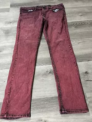 Social Collision Jeans Mens Size 36 X 32 Dark Pink Acid Wash Skinny Rude Hipster • $25