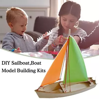 Vintage Wood Boat Model Sailboat Wooden Assembled Sailship Kit Assembly U9W7 • $9.86