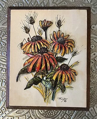 Vintage 3D Art On Wood Signed Thayer Wildflower Floral Bunch MCM Spring Summer • $46