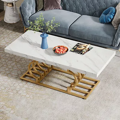 Modern Faux Marble Wood Coffee Table Rectangle Cocktail Table With Metal Base • $143.76