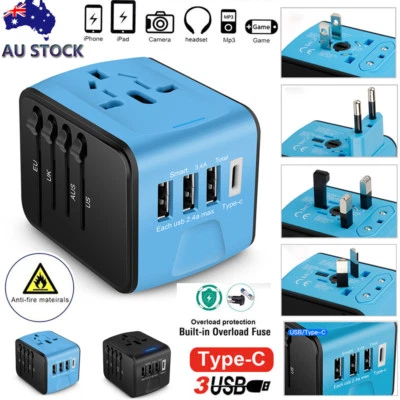 $50.99 • Buy Type-C 3 USB Charger Universal World Travel Adapter US/UK/EU/AU Plug Converter 
