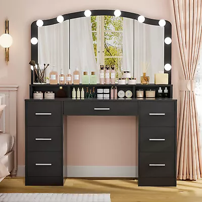 43.3  Vanity Desk With Large Lighted Mirror  Makeup Vanity Table With 7 Drawers • $249.99