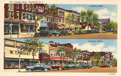 VTG 1940s PC LANDIS AVE VINELAND NJ LEGIBLE BUSINESS SIGNS CARS NOS NM * • $8.99