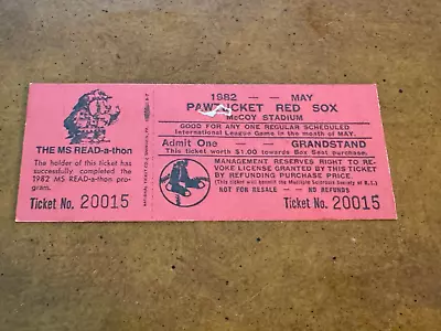 1982 Pawtucket Red Sox Full Baseball Ticket With Schedule Mark Fidrych • $20