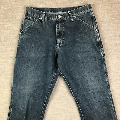 Wrangler Carpenter Jeans Men 31x29 Blue Relaxed Straight Faded American Workwear • $17.99