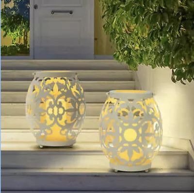  Metal Filigree Lantern With LED Candle 2-pack White  Ivory NIOB 10.5  • $39.99