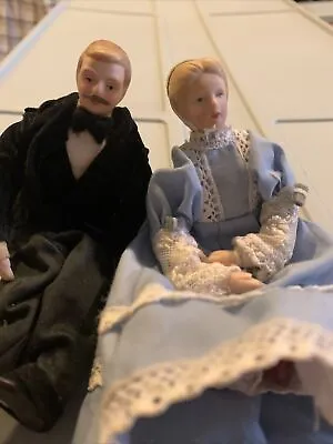 VTG Artisan Dollhouse Miniature Porcelain Victorian Lady & Man Posable Dolls • $35