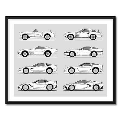 Chevy Corvette Generations Poster Print Wall Art (C1 C2 C3 C4 C5 C6 C7 C8) • $38.99