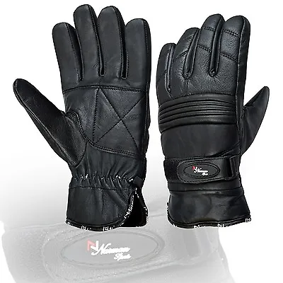 Black Motorbike Motorcycle Leather Gloves Waterproof Protection • £9.99